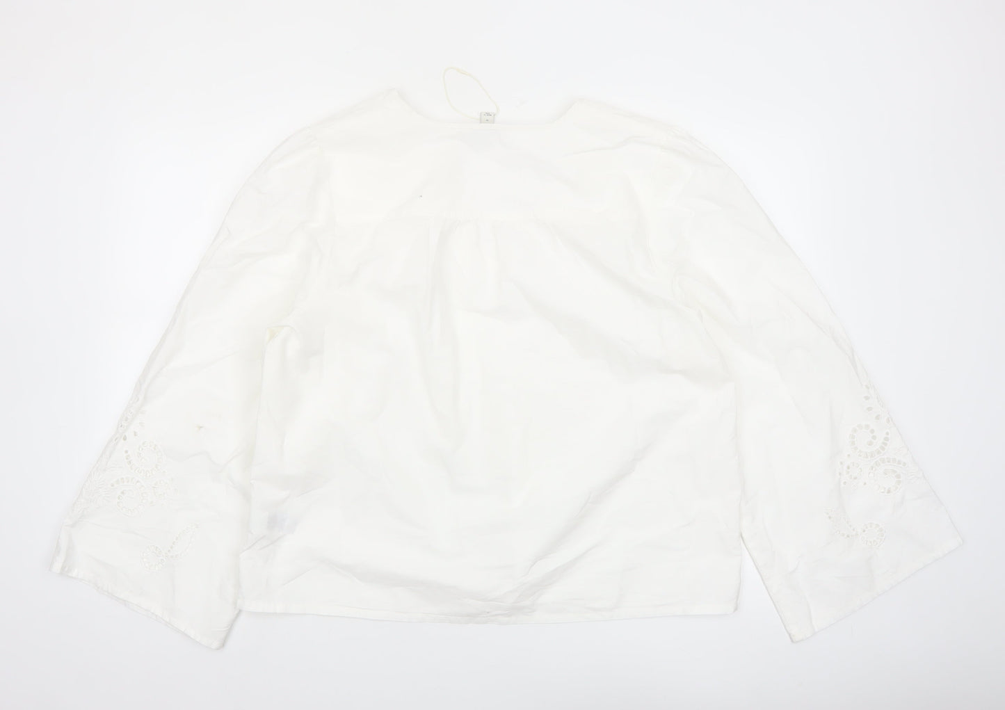 Marks and Spencer Women White Cotton Embroidered Tunic Blouse Size 18