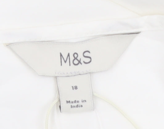 Marks and Spencer Women White Cotton Embroidered Tunic Blouse Size 18