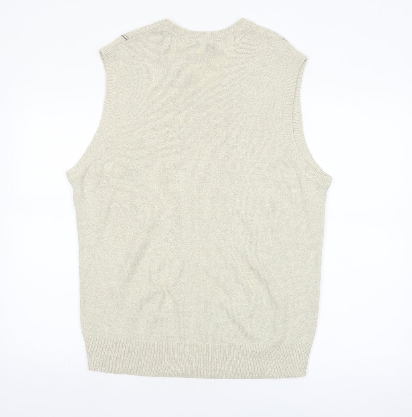 Dockers Men Beige Check Knit Acrylic Sleeveless V-Neck Vest M