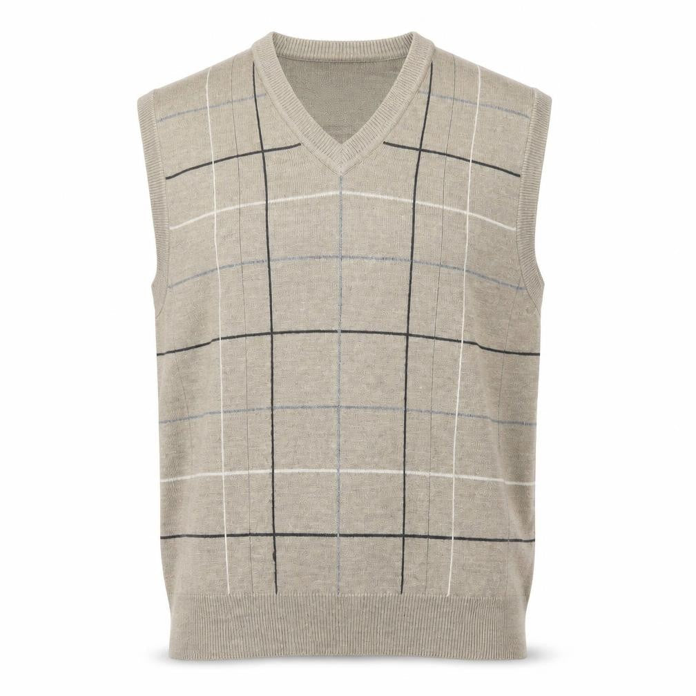 Dockers Mens Beige Check Knit Acrylic V-Neck Jumper Vest L
