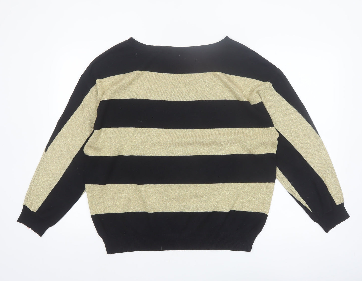 Liz Claiborne Women's Gold Black Striped Pullover Jumper L