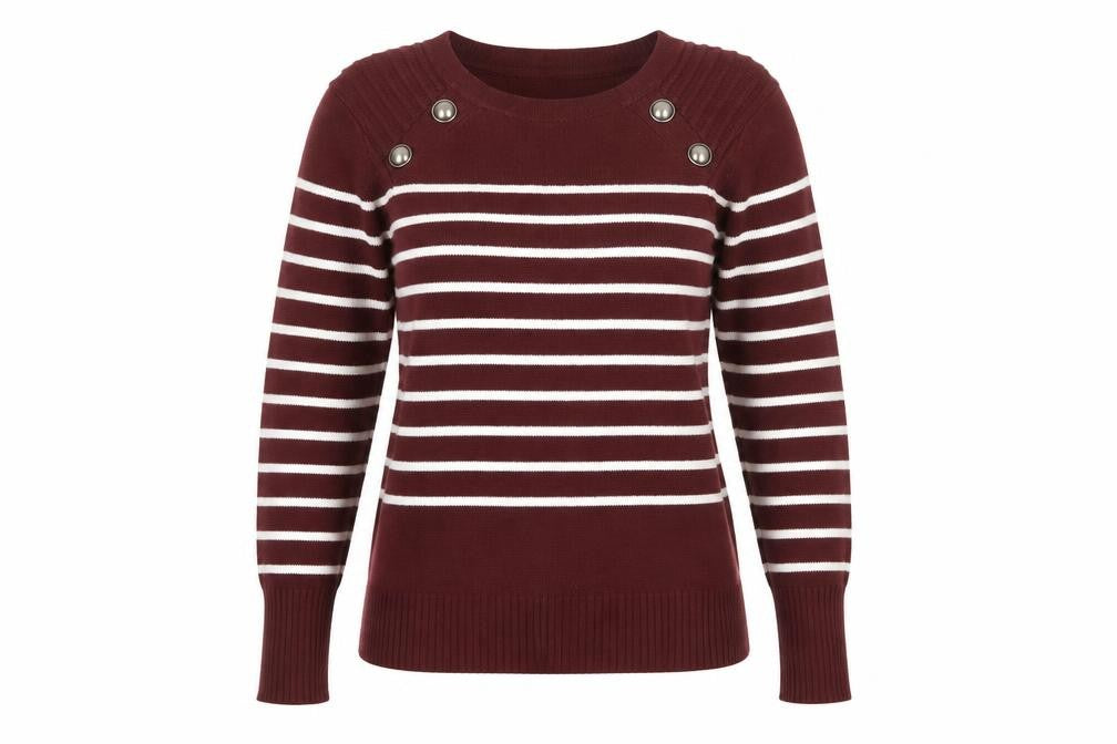 PattyBoutik Women Red Striped Crew Neck Long Sleeve Pullover Jumper Size 12