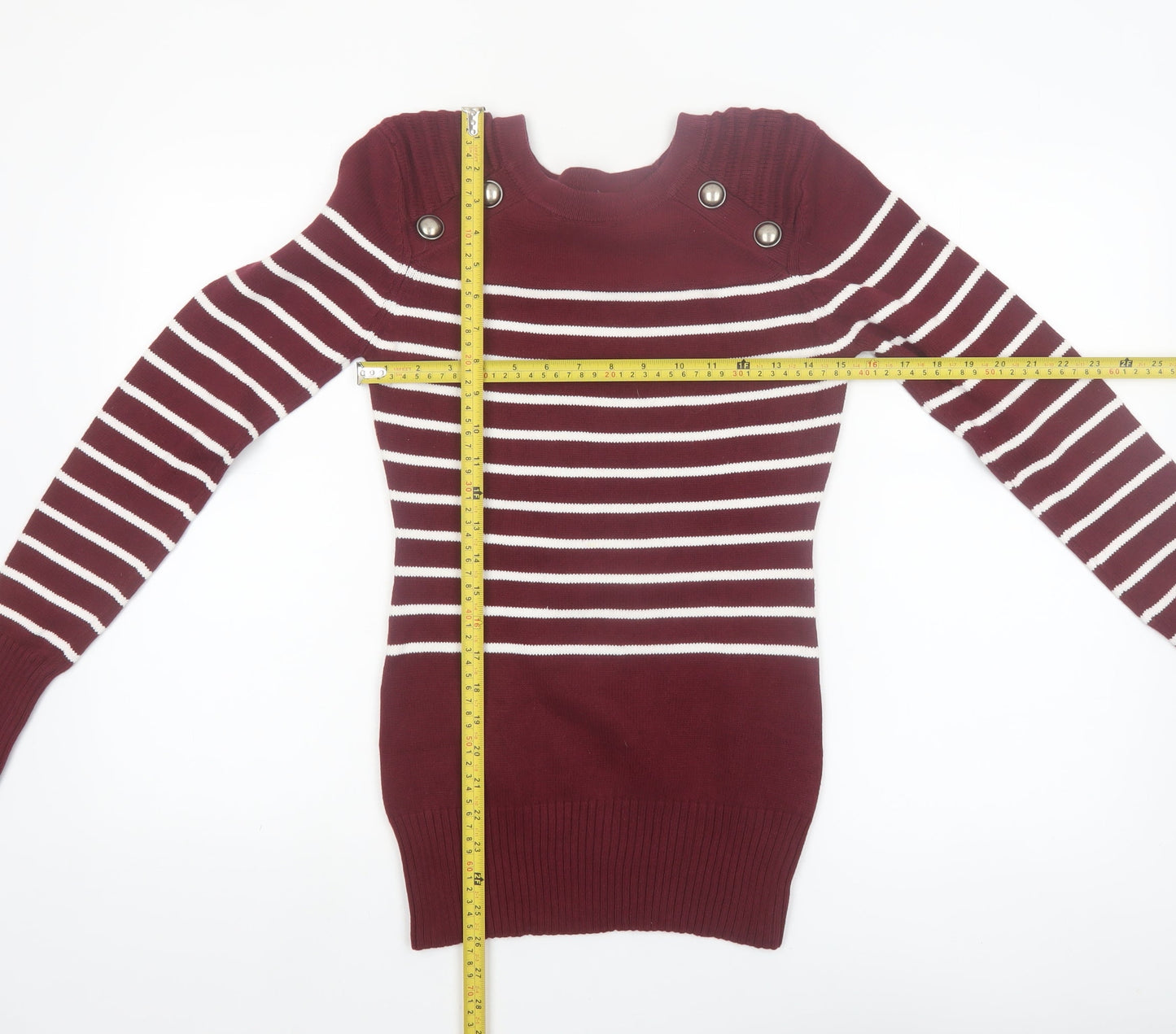 PattyBoutik Women Red Striped Crew Neck Long Sleeve Pullover Jumper Size 12