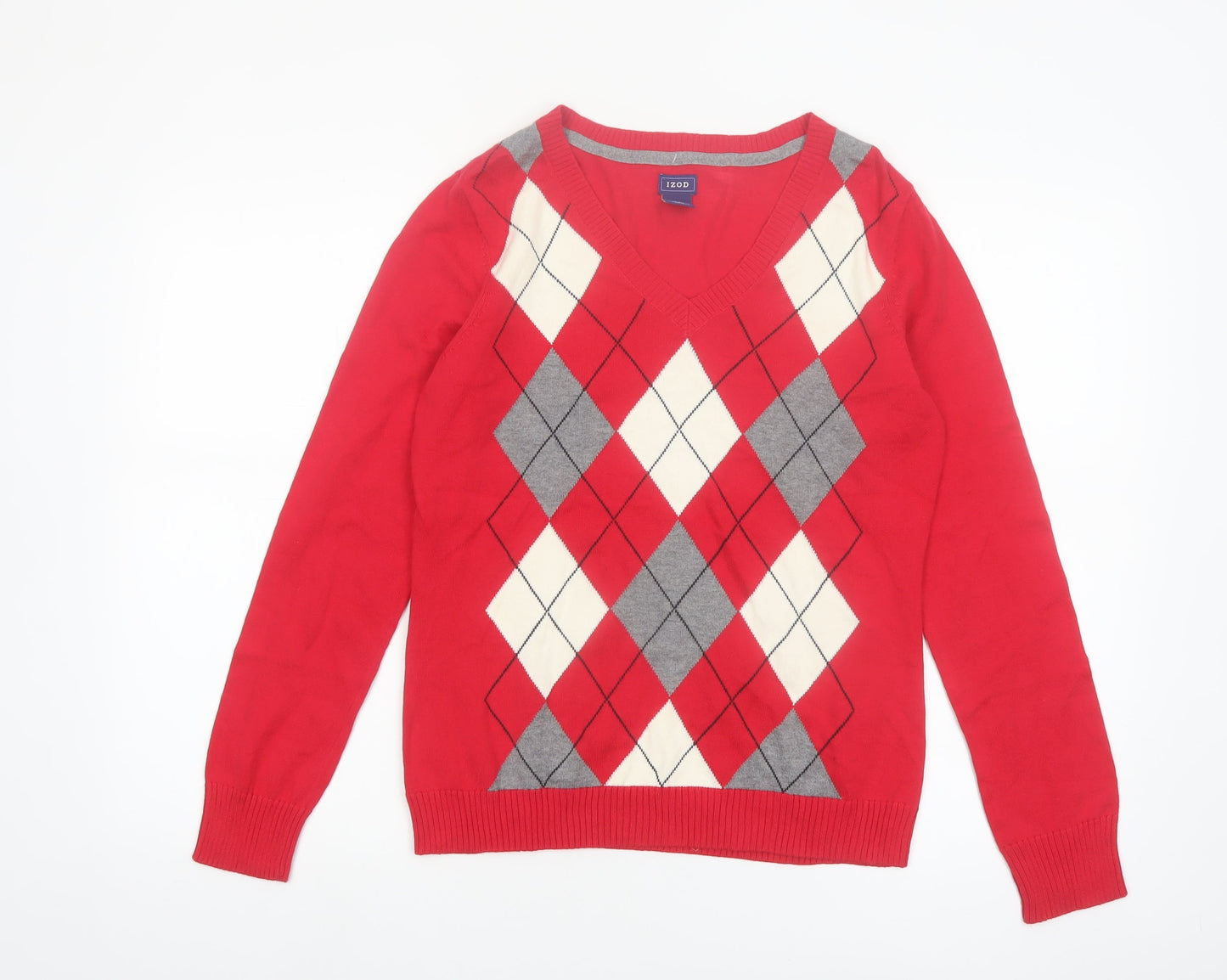 IZOD Men's Red Argyle V-Neck Cotton Jumper Size S