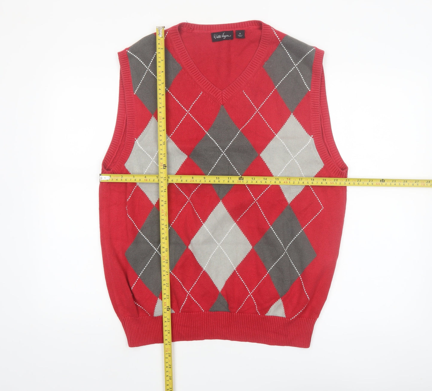 Walter Hagen Men's Red Argyle Cotton Golf Vest Size M