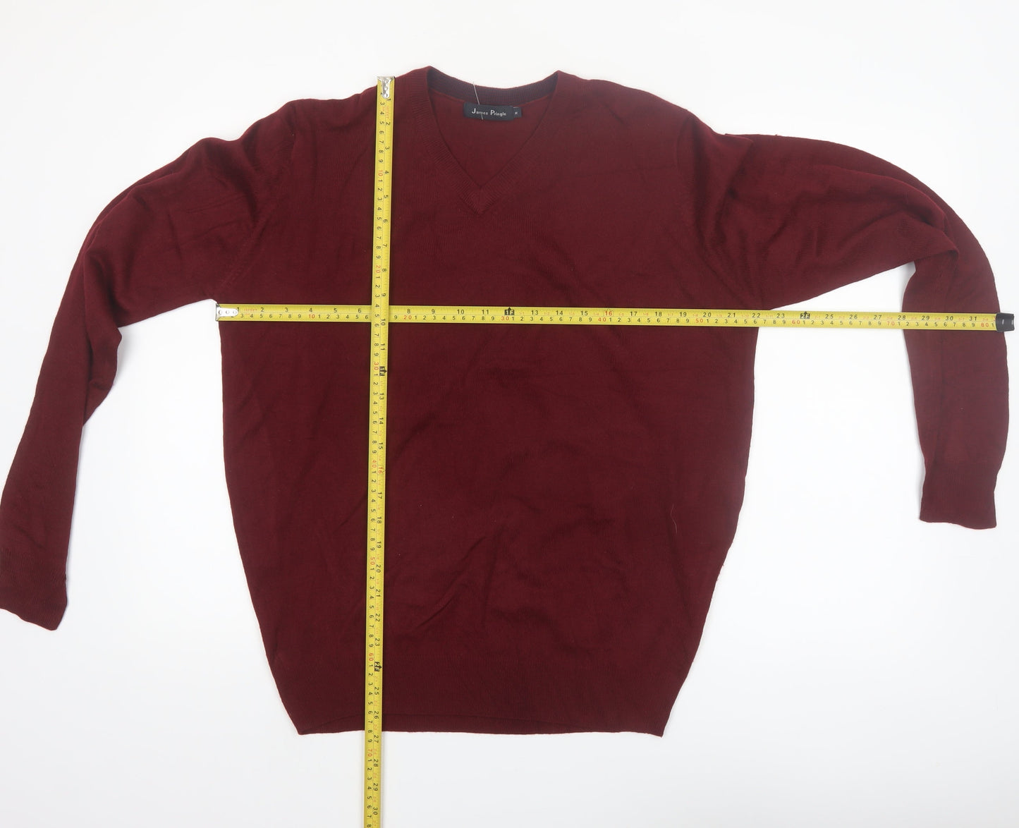 James Pringle Men's Red V-Neck Acrylic Pullover Jumper M