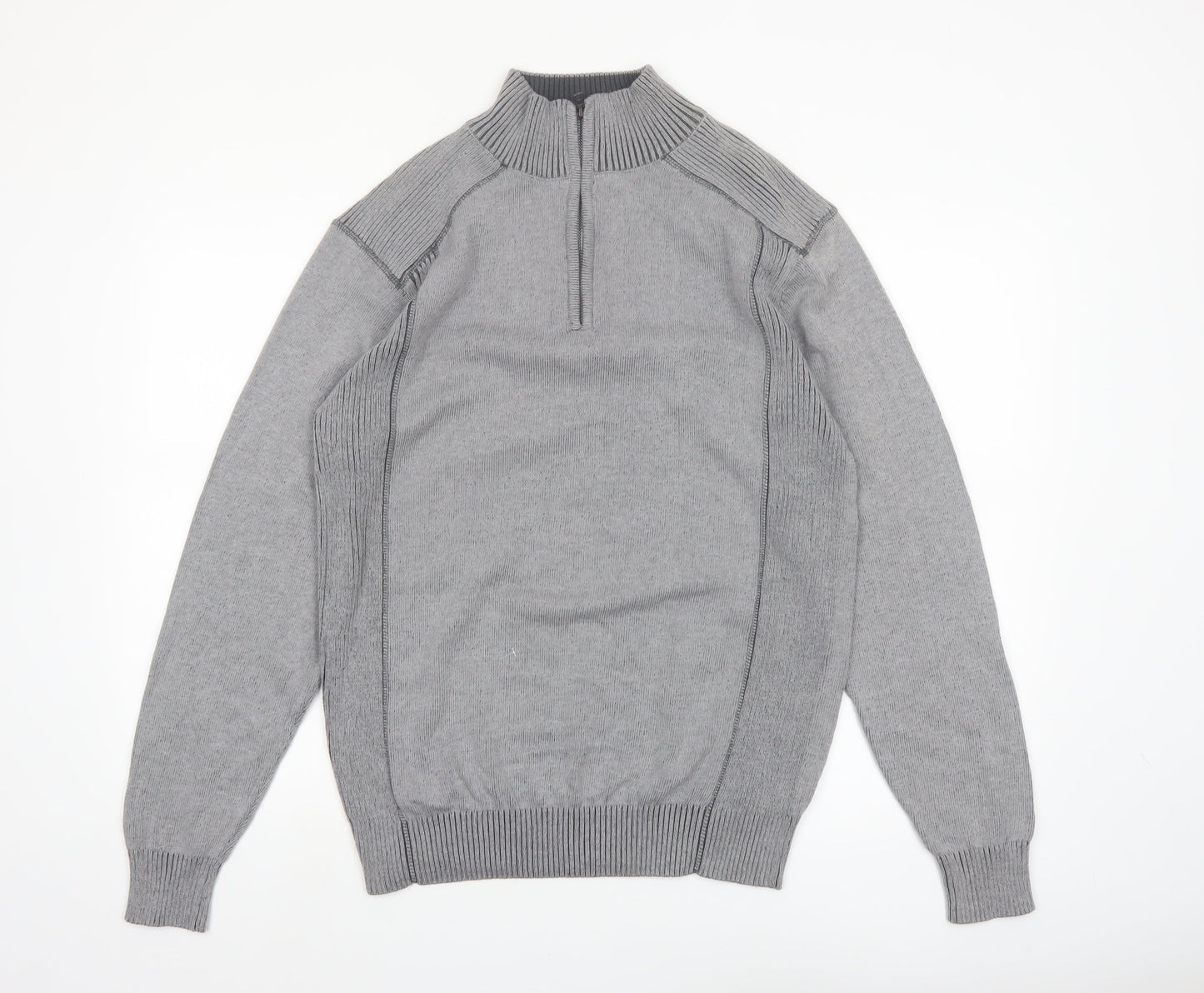 Park Slope Men’s Grey Cotton 1/4 Zip Knit Jumper Size L