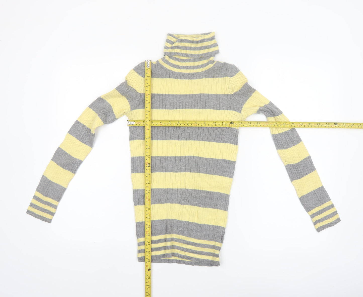 L.e.i. Teens Yellow Grey Striped Roll Neck Jumper S
