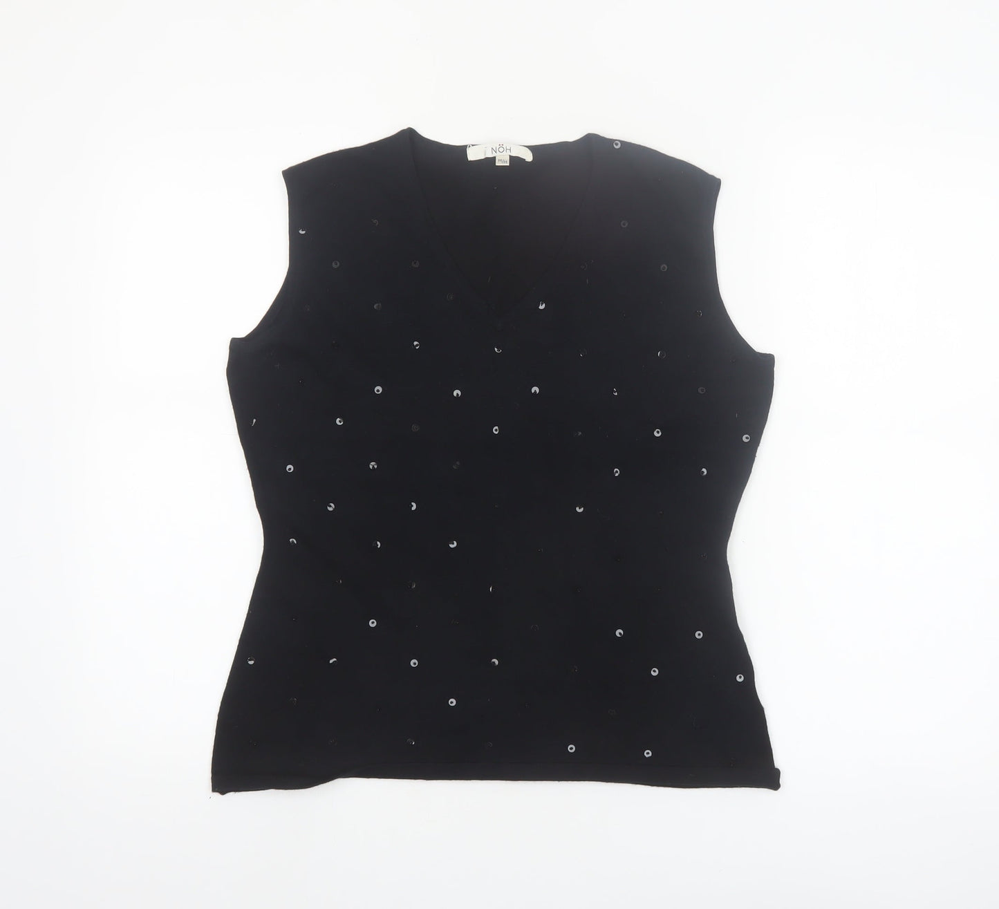 NÖH Women's Black Sleeveless Sequin V-Neck Knit Tank Top Size M