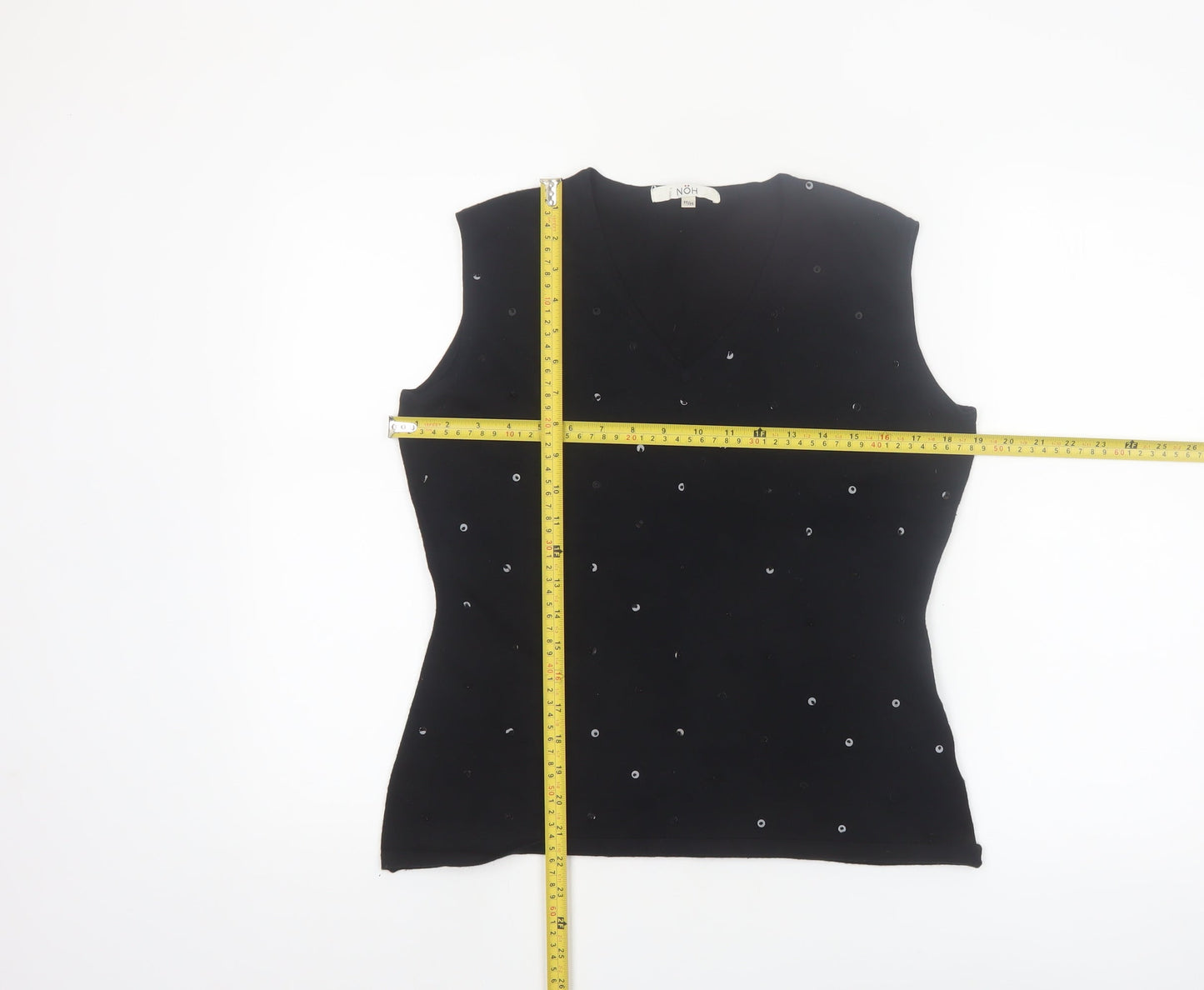 NÖH Women's Black Sleeveless Sequin V-Neck Knit Tank Top Size M