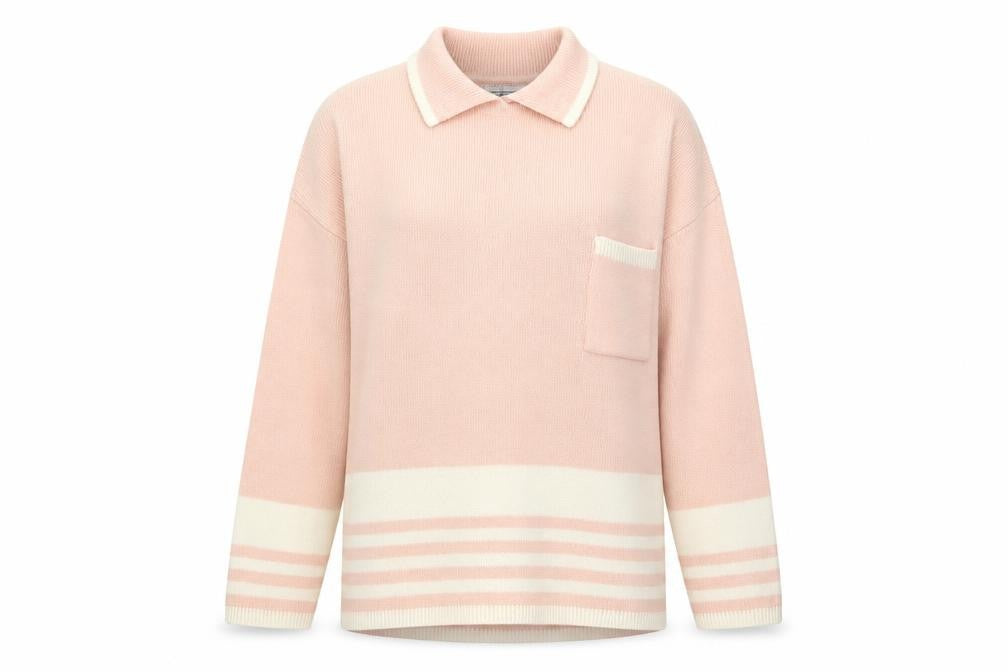 Worthington Women’s Pink Collared Striped Knit Petite Pullover Jumper M