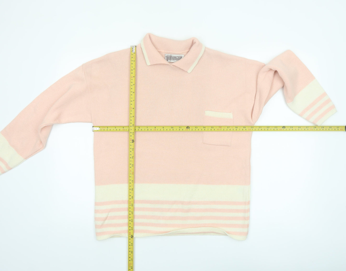 Worthington Women’s Pink Collared Striped Knit Petite Pullover Jumper M