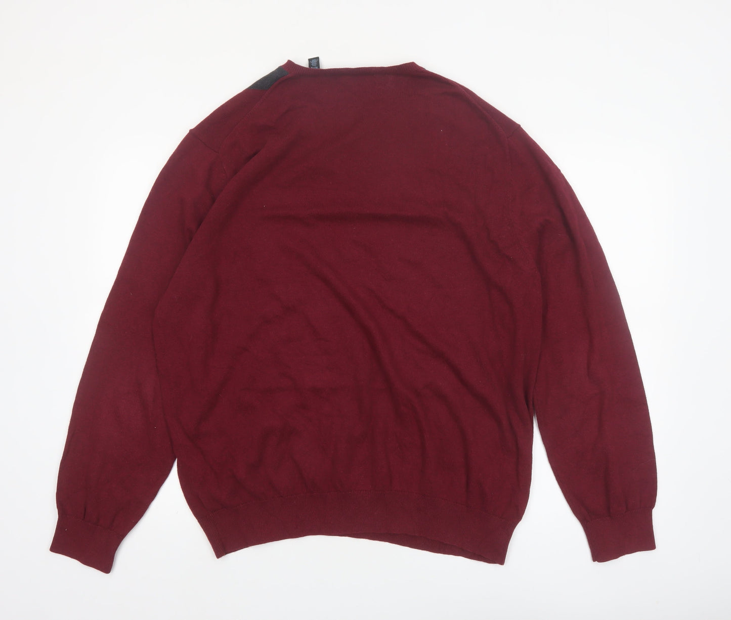 Van Heusen Studio Men's Red Argyle Cotton V-Neck Jumper XL