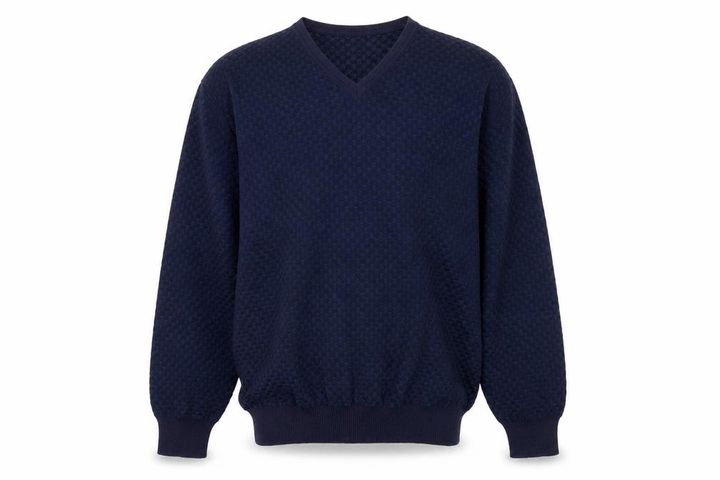 Segreto Men's Blue Wool V-Neck Pullover Jumper Size L