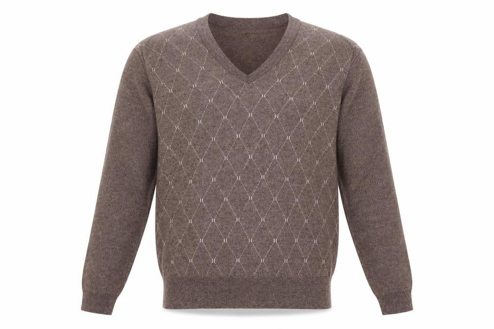 Vieste Men's Brown Argyle V-Neck Wool Blend Jumper M