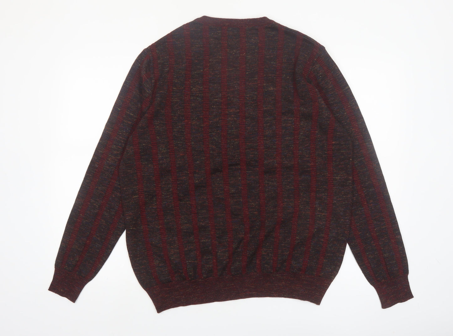 Walbusch Men's Red Striped Wool V-Neck Jumper Size L