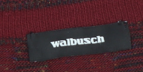 Walbusch Men's Red Striped Wool V-Neck Jumper Size L
