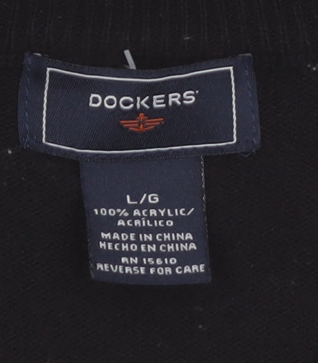 Dockers Men's Black Argyle V-Neck Acrylic Jumper Size L
