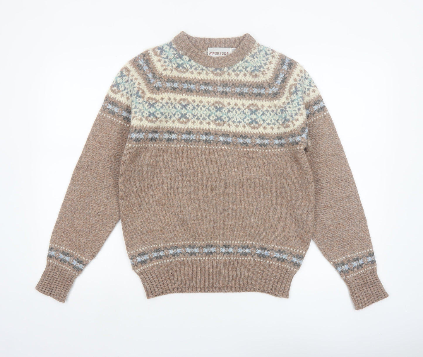 McGregor Men's Beige Wool Fair Isle Pullover Jumper Size S