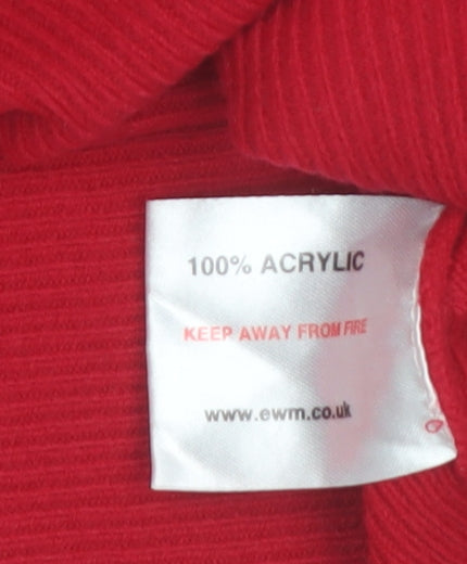 EWM Women Red Acrylic V-Neck Button Cardigan Size 10-12