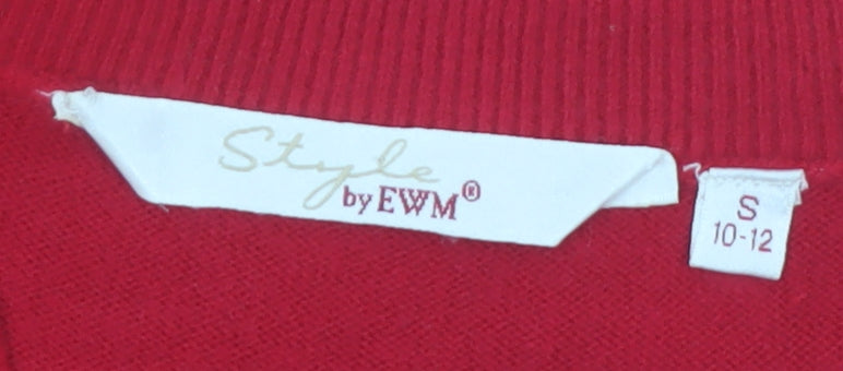 EWM Women Red Acrylic V-Neck Button Cardigan Size 10-12