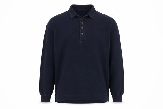 Marks and Spencer Men's Navy Long Sleeve Cotton Polo Shirt Medium