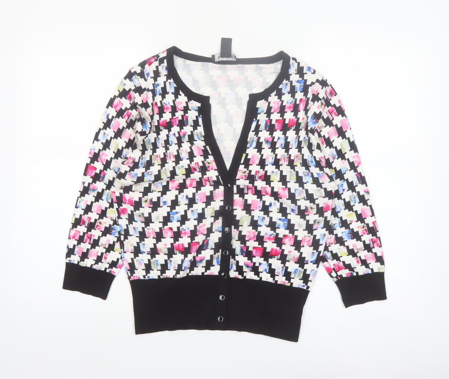 White House Black Market Women’s Multicoloured L Geometric V-Neck Cardigan