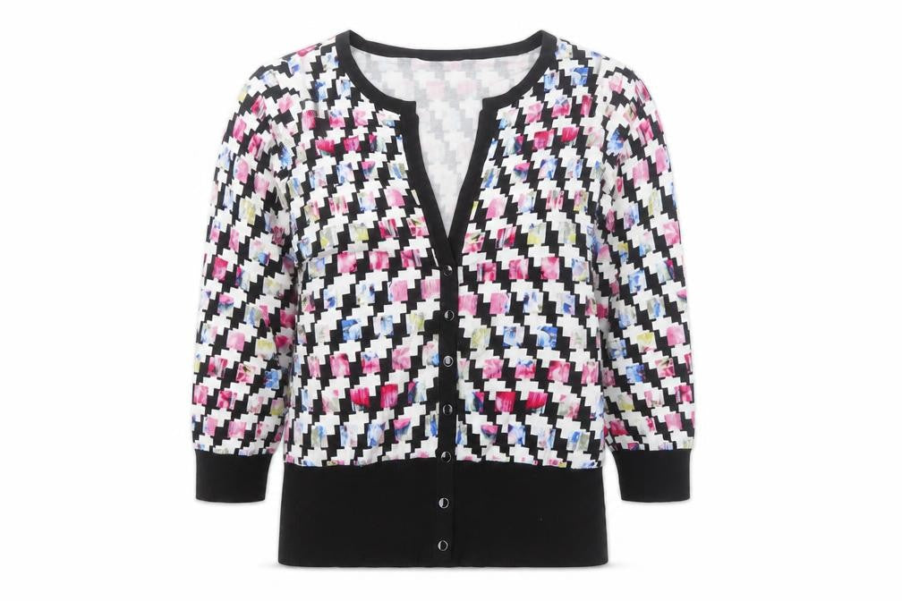 White House Black Market Women’s Multicoloured L Geometric V-Neck Cardigan