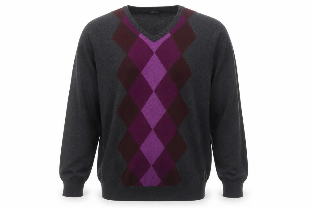 Van Heusen Men’s Grey Argyle V-Neck Cotton Jumper XL