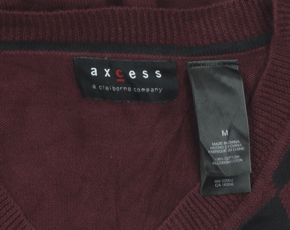 Axcess Men Red Argyle V-Neck Cotton Pullover Jumper M