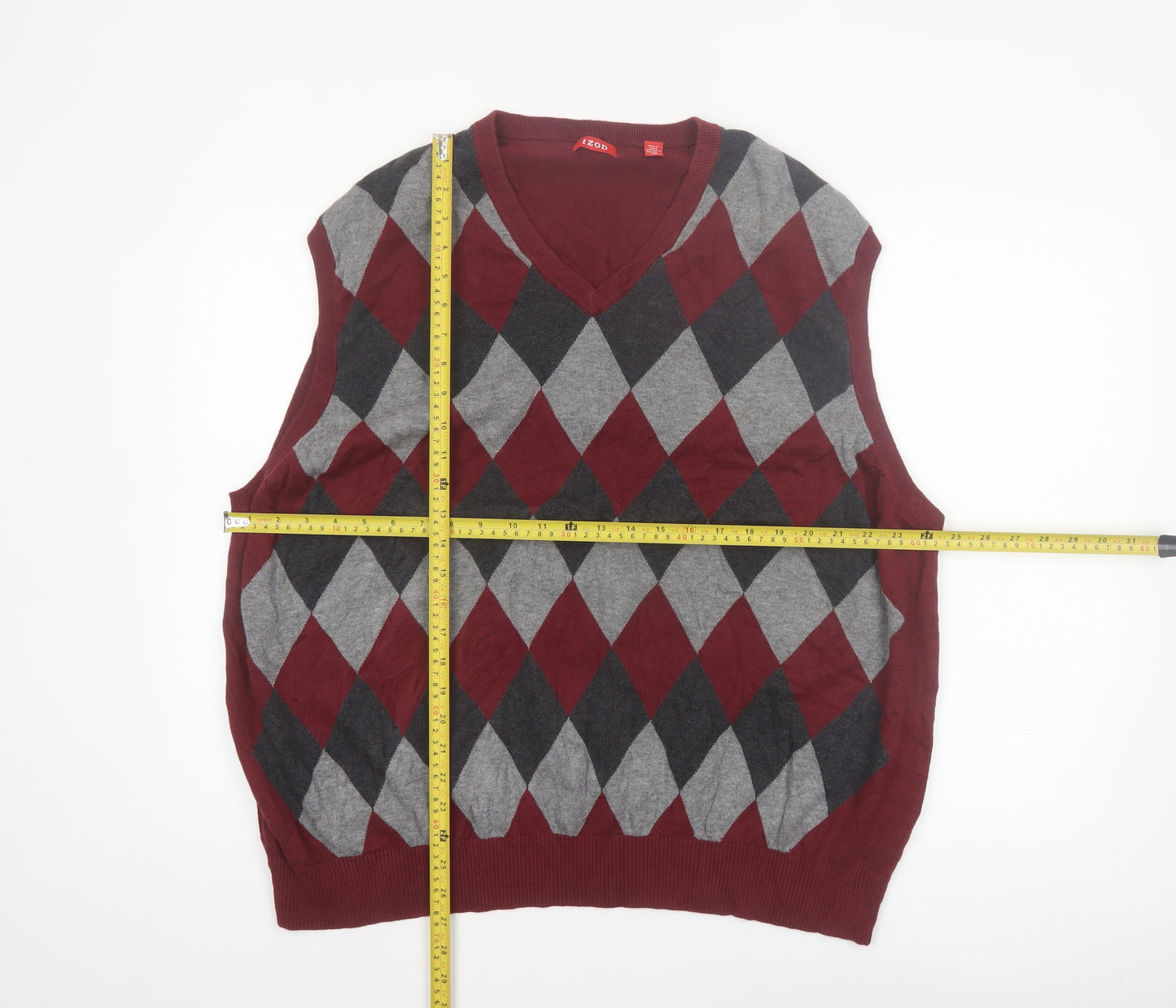 IZOD Men's Multicoloured Argyle V-Neck Knit Jumper Vest 3XL