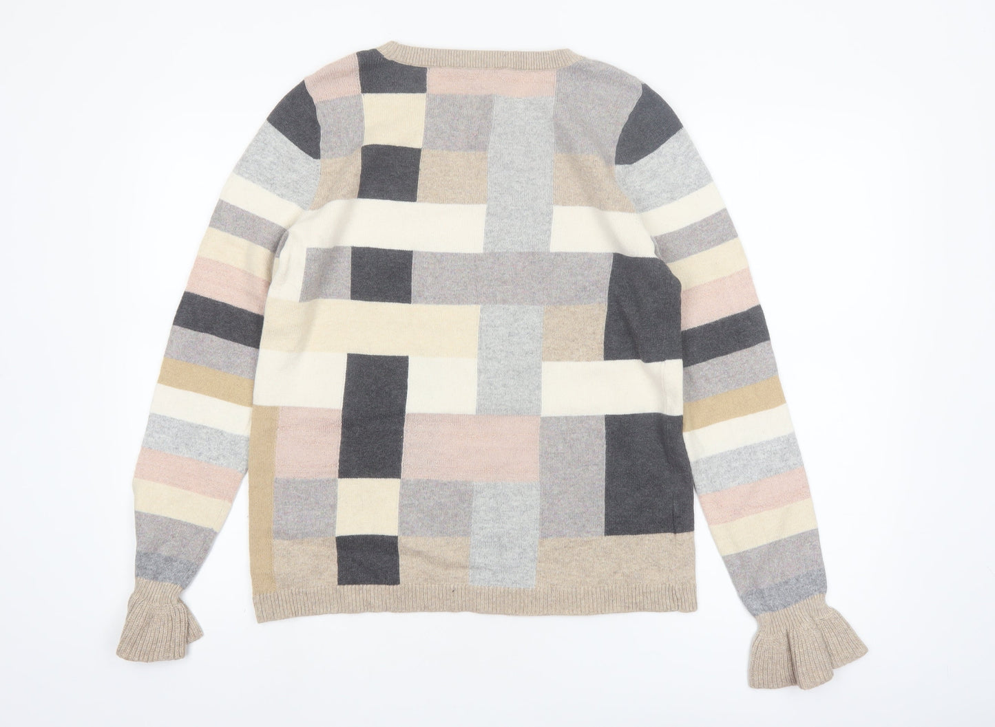 LOFT Women's Multicoloured Geometric Knit Jumper Size S