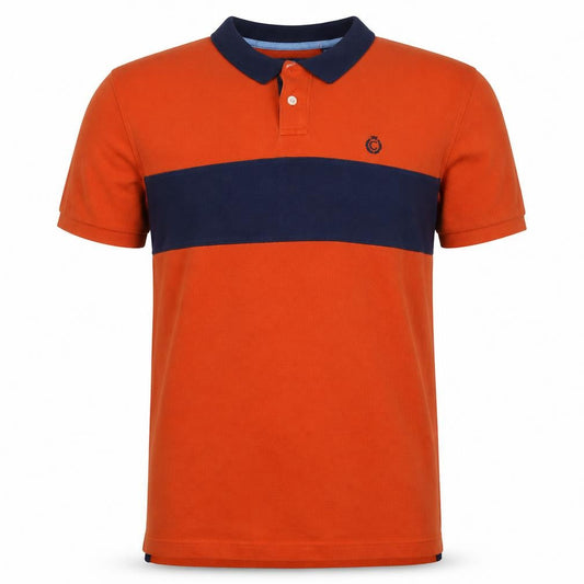 Chaps Men's Orange & Navy Colourblock Cotton Polo Shirt XL