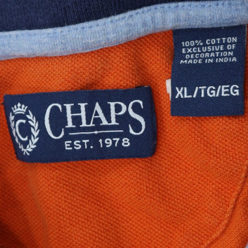 Chaps Men's Orange & Navy Colourblock Cotton Polo Shirt XL