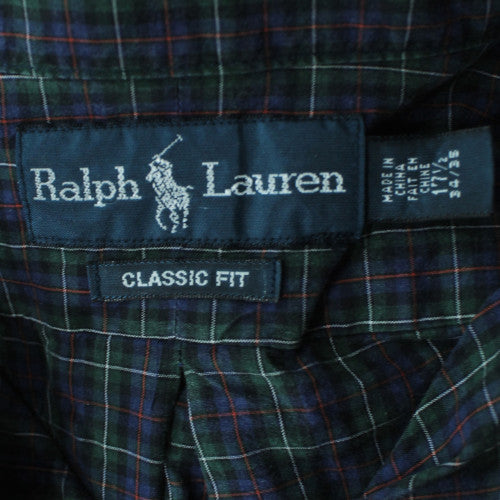 Ralph Lauren Men's Blue Check Classic Fit Long Sleeve Cotton Shirt L