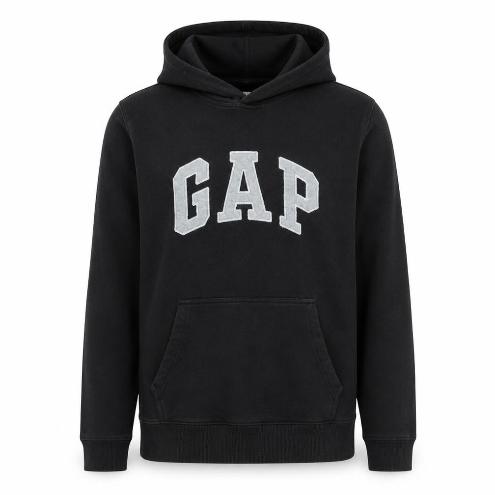 Gap Mens Black Pullover Hoodie S Logo Graphic Fleece Sweatshirt