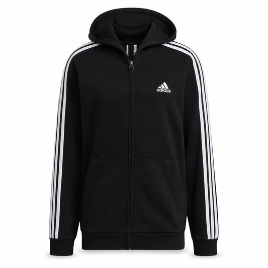 Adidas Men’s Black Full Zip Hoodie L Sports Fleece Sweatshirt