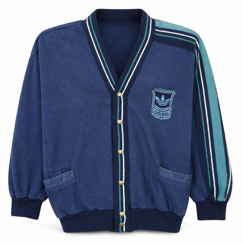 Adidas Men's Blue Vintage 80s Striped Cardigan Size M
