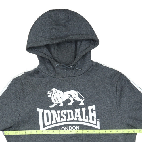 Lonsdale Men's Grey Pullover Hoodie L Logo Sports Fleece Sweatshirt