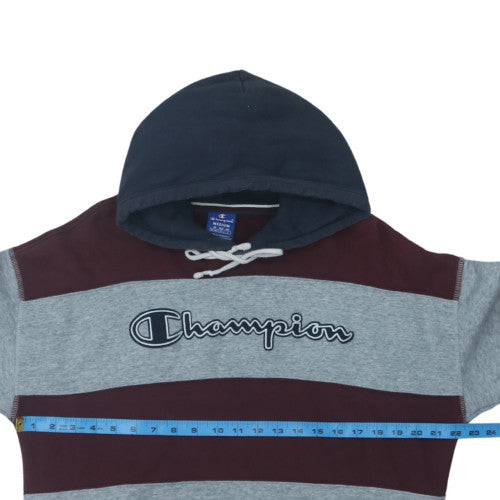 Champion Men's Grey Brown Pullover Hoodie Medium Logo Striped