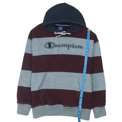 Champion Men's Grey Brown Pullover Hoodie Medium Logo Striped