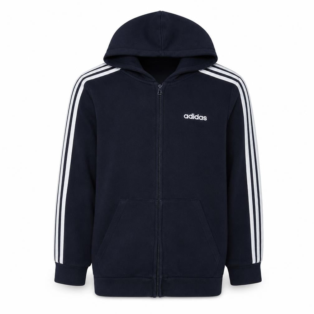 Front view of Adidas Men's Blue Full Zip Hoodie, size L, Sports Fleece