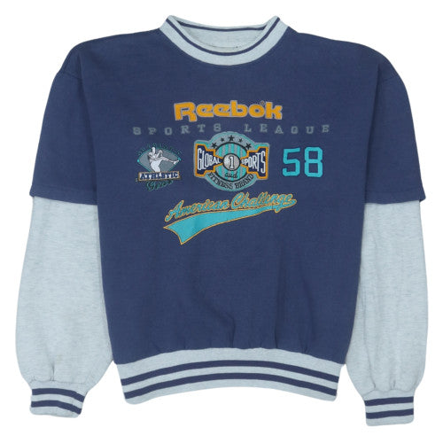 Reebok Men's Blue Graphic Pullover Sweatshirt M Vintage Sportswear