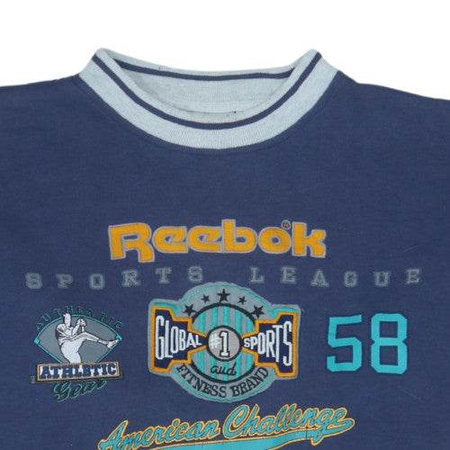 Reebok Men's Blue Graphic Pullover Sweatshirt M Vintage Sportswear