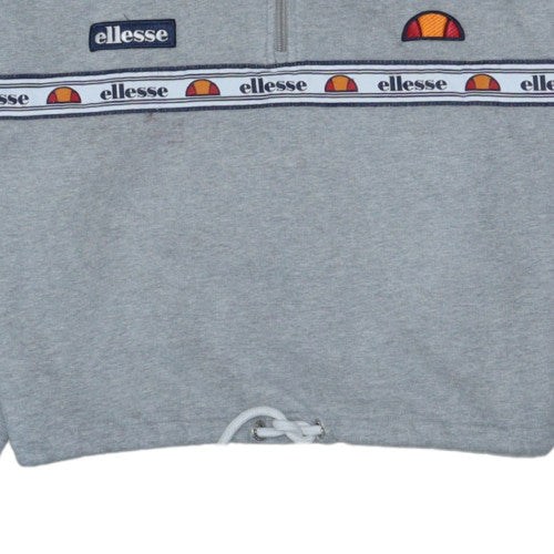 Ellesse Women Grey Crop Hoodie UK 14 1/4 Zip Logo Drawstring Pullover