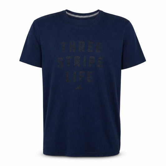 Adidas Men's Blue 'Three Stripe Life' 2XL Performance Cotton T-Shirt