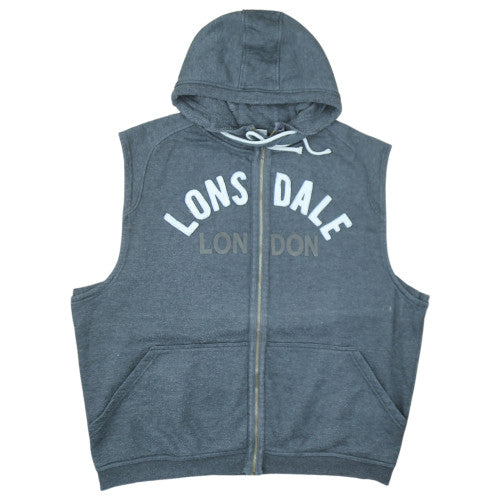 Lonsdale Men's Grey 3XL Sleeveless Full Zip Hoodie