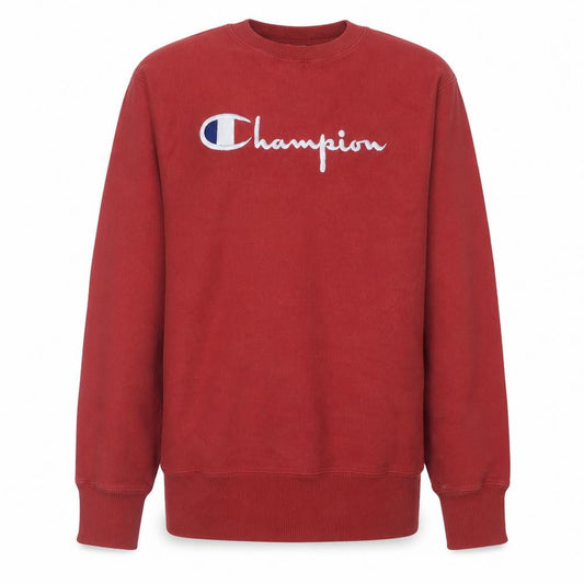 Champion Boys Red Crew Neck Reverse Weave Sweatshirt Medium Fleece Cotton