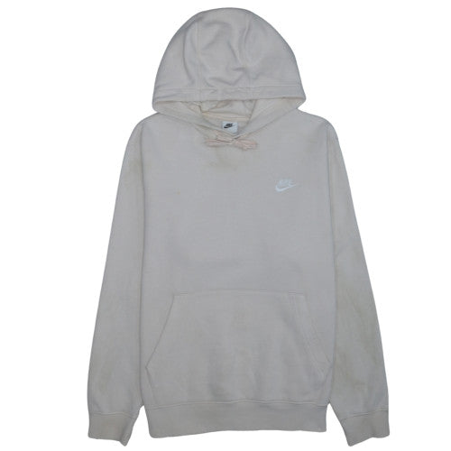 Nike Men's Beige Pullover Hoodie L - Cotton Blend Logo Casual Style