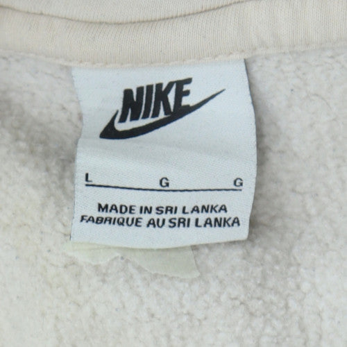 Nike Men's Beige Pullover Hoodie L - Cotton Blend Logo Casual Style